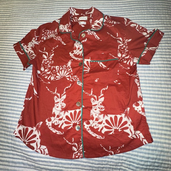 The Lazy Poet Nina Red Reindeer Pajama Top 100% Cotton - Picture 1 of 7